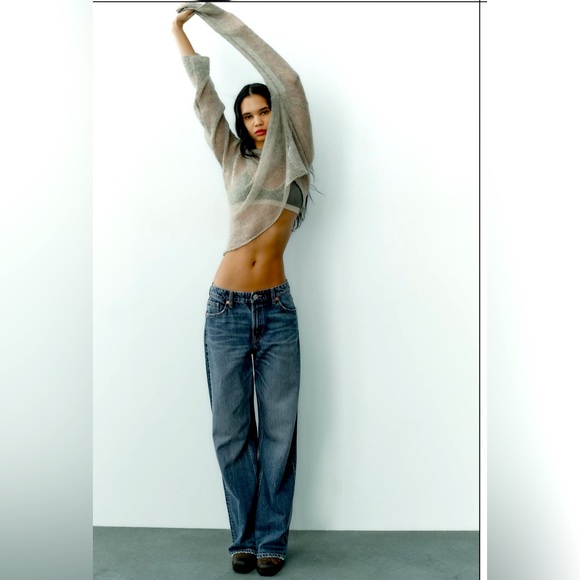 Zara Mid Rise TRE Loose Fit Long straight leg Jeans Blue size 32 US 10 NWT - Picture 4 of 16